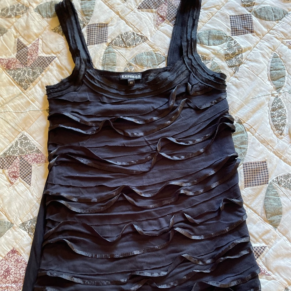 Black Express Ruffle Tank, Sz XS